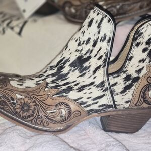 Myra Bag Black and White Cowhide Ankle Boots